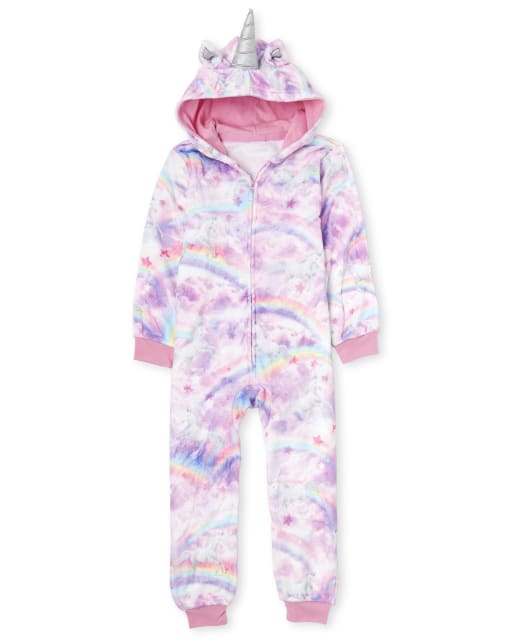 Girls Mommy And Me Unicorn Cloud Fleece Matching One Piece Pajamas