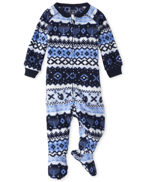 Unisex Baby And Toddler Matching Family Hanukkah Fairisle Fleece One Piece Pajamas