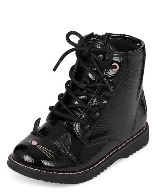 Toddler Girls Cat Lace Up Booties The Children s Place BLACK