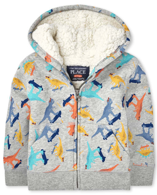 Toddler Boys Long Sleeve Print Sherpa Zip Up Hoodie H T SMOKE The Children s Place CA