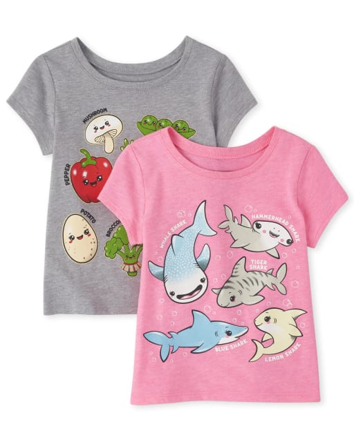 Baby And Toddler Girls Short Sleeve Veggies And Shark