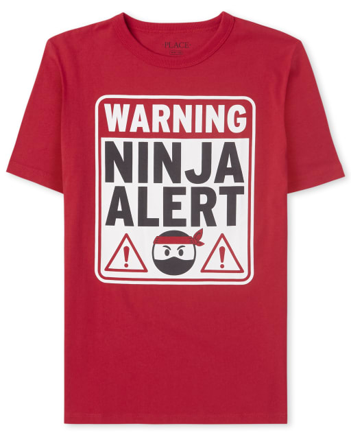 Boys Short Sleeve 'Warning Ninja Alert' Graphic Tee - RED