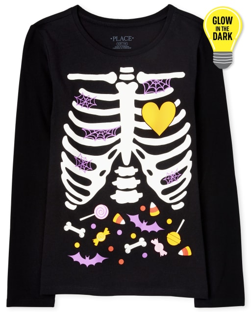 Long Sleeve Camiseta Esqueleto Manga Larga Camiseta Con Gráfico A