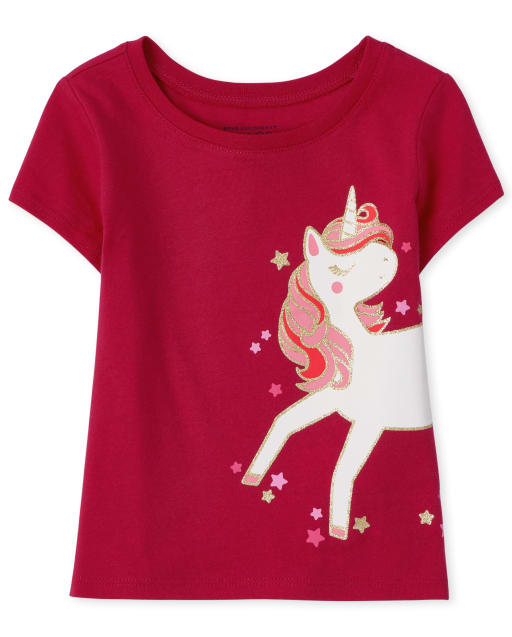 Baby And Toddler Girls Short Sleeve Unicorn Graphic Tee