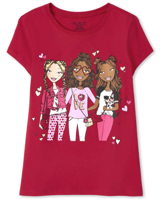 Girls Valentine's Day Short Sleeve Squad Graphic Tee RED The