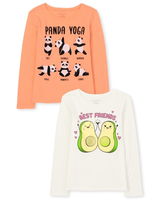Lot de 2 t-shirts à manches longues « Panda Yoga » et « Best iends » à motif avocat pour filles - MULTI | The Children's Place CA