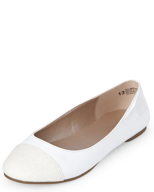 Girls Glitter Toe Faux Leather Ballet Flats WHITE The Children s Place CA