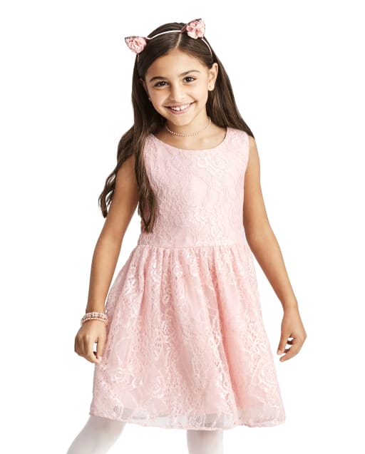 Girls Sleeveless Woven Shimmer Lace Dress PINK TINGE The Children s Place