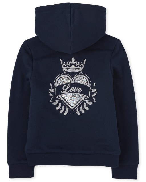 Girls Long Sleeve Embellished Graphic Sherpa Lined Fleece Zip Up Hoodie TIDAL The Children s Place CA