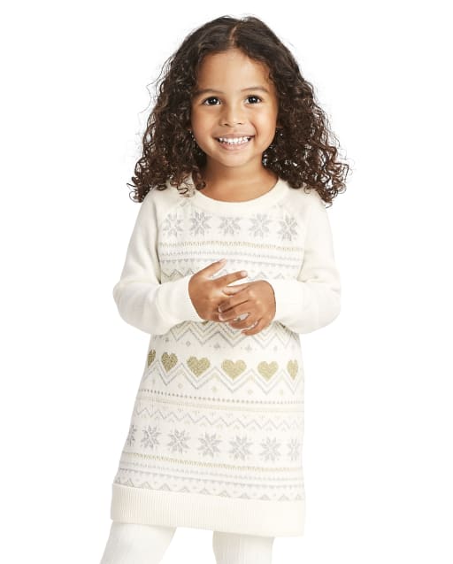 Baby And Toddler Girls Long Sleeve Metallic Fairisle Sweater Dress