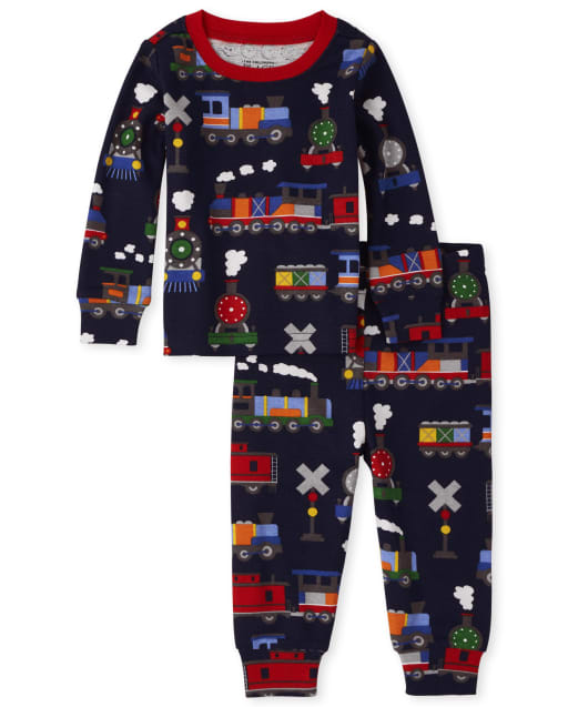 Baby And Toddler Boys Long Sleeve Trains Print Snug Fit Cotton Pajamas BLUE The Children s Place CA