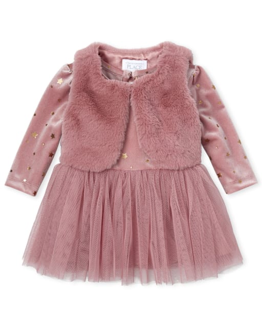 pink faux fur dress Womens Sparkly Pink Sequin Dress With Faux Fur Trim