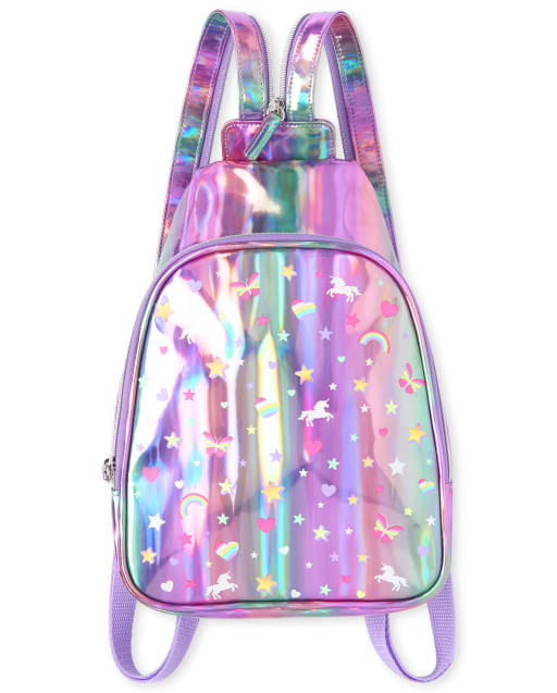 crybaby holographic mini backpack AOP Lisa Frank pu material with gorgeous color and touching feeling. Girls Holographic Rainbow Crossbody Mini