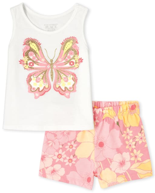 トップス younger song Butterfly pack set up Toddler Girls Mix And Match Butterfly And Floral Print