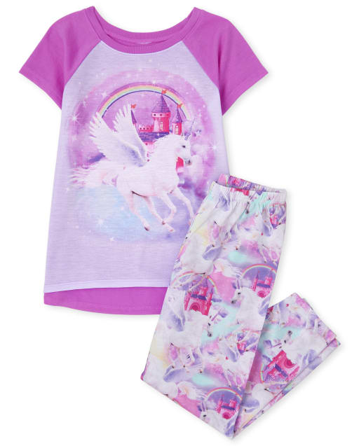 Girls Short Raglan Sleeve Unicorn Pajamas BLUE The Children s Place CA