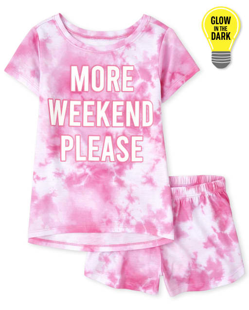 Girls Short Sleeve Glow In The Dark More Weekend Please Pajamas PINK The Children s Place CA