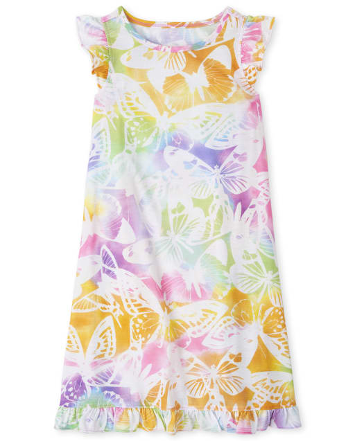 Girls Short Flutter Sleeve Rainbow Butterfly Print Nightgown PINK The Children s Place CA