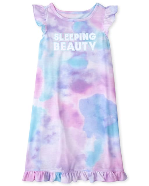Girls Short Ruffle Sleeve Sleeping Beauty Tie Dye Nightgown BLUE The Children s Place CA