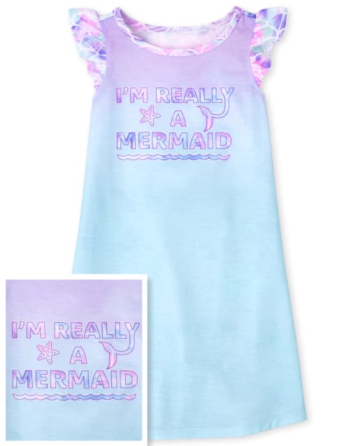 Girls Short Ruffle Sleeve I m Really A Mermaid Nightgown PURPLE The Children s Place
