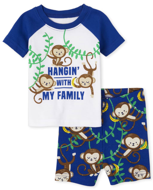 Baby And Toddler Boys Short Sleeve Hangin With My Family Monkey Snug Fit Cotton Pajamas BLUE The Children s Place