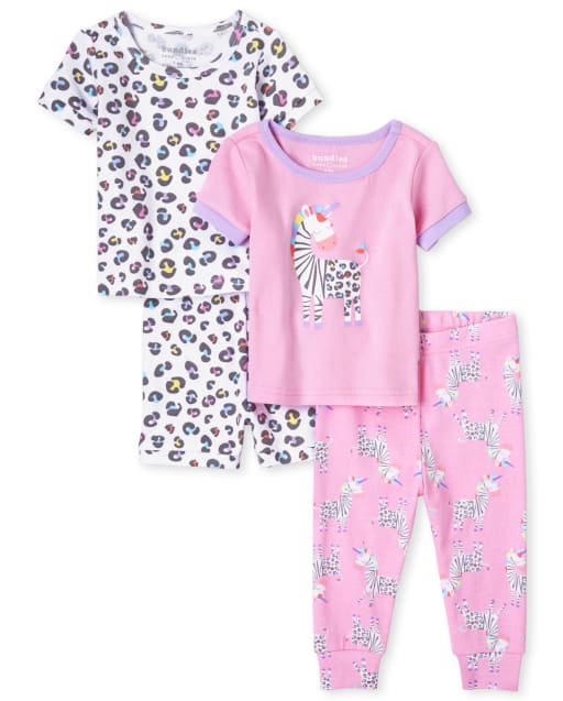 Baby And Toddler Girls Zebra Snug Fit Cotton Pajamas 2-Pack