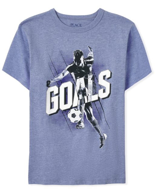 Boys Short Sleeve 'Goals' Soccer Graphic Tee - BLUE | The