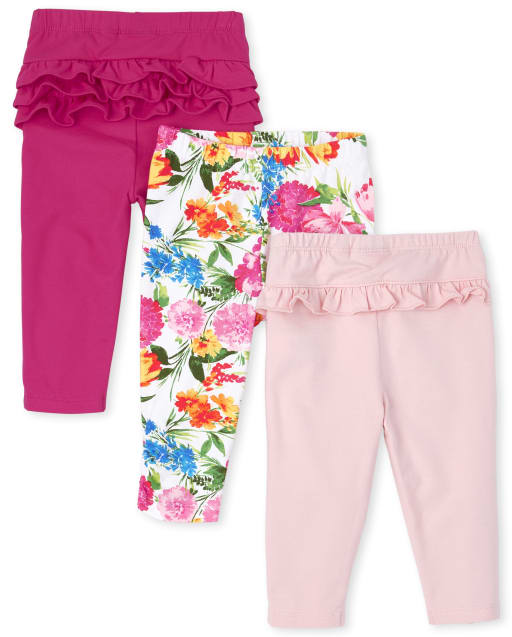 Floral Pointelle Pink Toddler Ruffled Bum Leggings