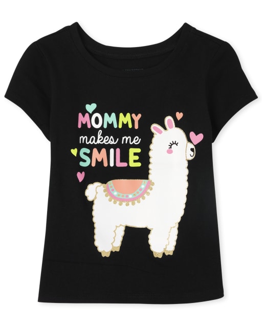 Baby And Toddler Girls Short Sleeve 'Mommy Makes Me Smile' Llama Graphic  Tee