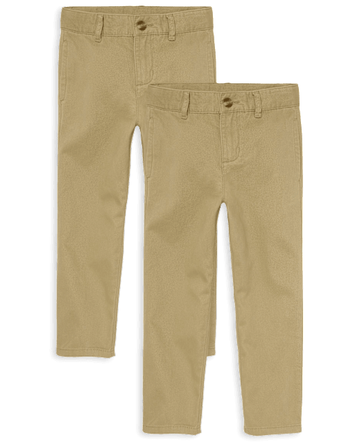 Boys Uniform Stretch Straight Chino Pants 2-Pack - TAN | The