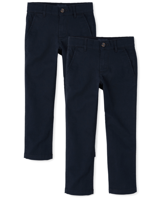 Boys Uniform Twill Woven Stretch Skinny Chino Pants 2 Pack The