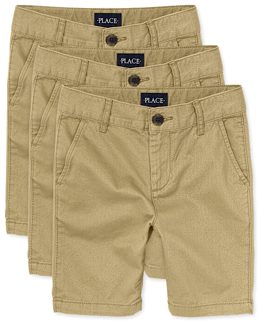 Boys Uniform Twill Woven Stretch Chino Shorts 3 Pack FLAX The Children s Place