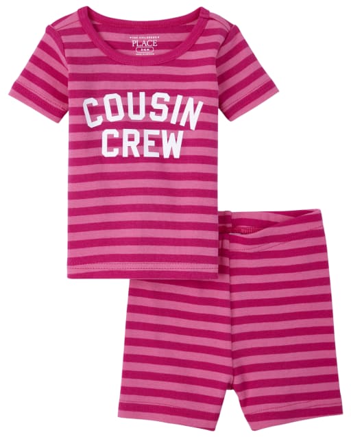 Baby And Toddler Girls Short Sleeve Cousin Crew Striped Snug Fit Cotton Pajamas PINK The Children s Place