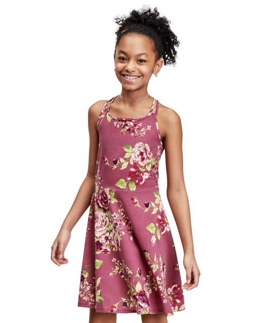 Girls Sleeveless Floral Print Knit Strappy Dress The Children s