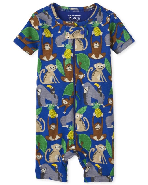Baby And Toddler Boys Short Sleeve Monkey Print Snug Fit