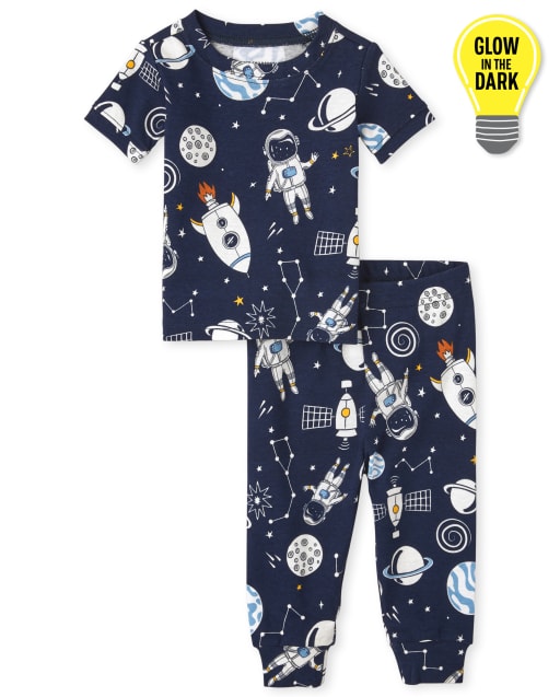 Baby And Toddler Boys Short Sleeve Glow In The Dark Space Snug Fit Cotton Pajamas BLUE The Children s Place CA