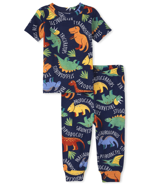 Boys Short Sleeve Birthday Dino Alligator Snug Fit Cotton Pajamas