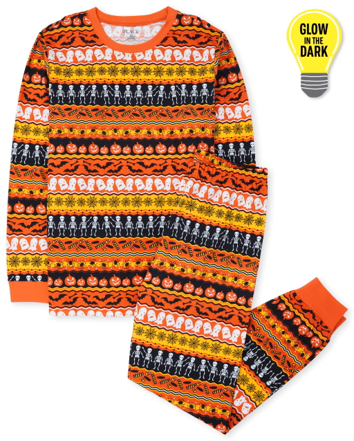 Unisex Adult Matching Family Long Sleeve Glow In The Dark Halloween Fairisle Cotton Pajamas BLACK The Children s Place