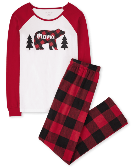 Mama Bear Women Christmas Red Plaid Pajama Family' Sticker