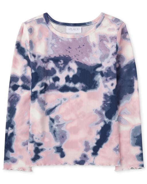Girls Long Sleeve Tie Dye Ribbed Top - BLUE | The Children's