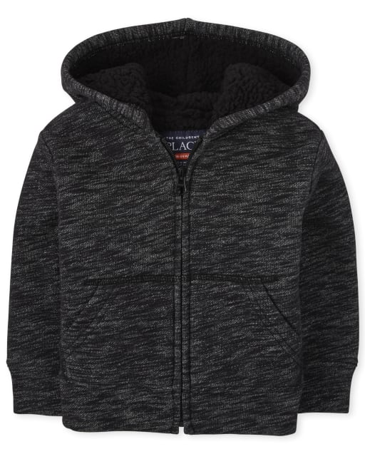 Baby And Toddler Boys Long Sleeve Marled Sherpa Lined Fleece Zip Up Hoodie BLACK The Children s Place CA