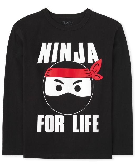 Boys Short Sleeve 'Ninja For Life' Graphic Tee - BLACK | The