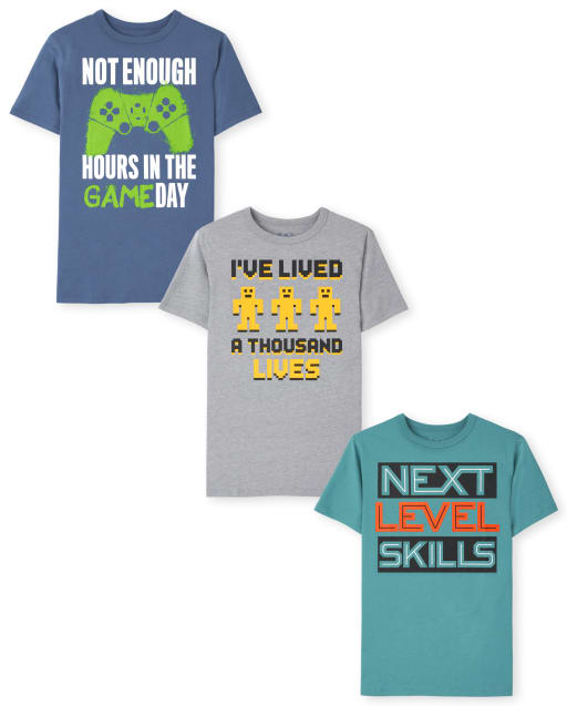 Boys Short Sleeve 'Next Level Skills' 'Not Enough Hours In the Game Day'  and 'I've Lived A Thousand Lives' Graphic Tee 3-Pack | The Children's Place  - MULTI CLR