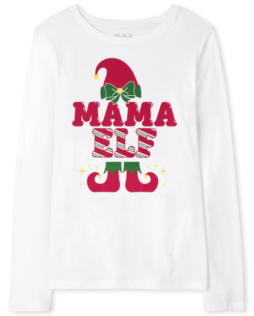 Womens Matching Family Long Sleeve Christmas Mama Elf Graphic Tee WHITE The Children s Place CA