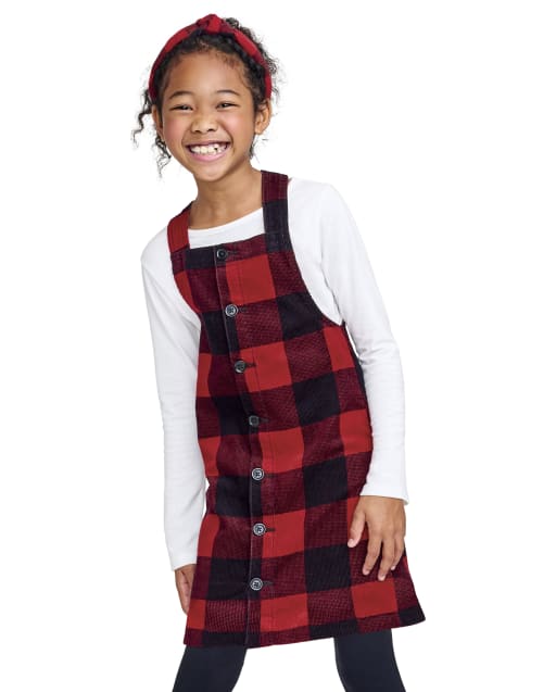 Girls Sleeveless Buffalo Plaid Corduroy Skirtall - RED | The Children's  Place