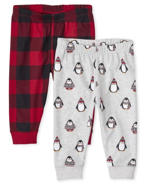 Baby Boys Buffalo Plaid And Solid Knit Pants 2-Pack