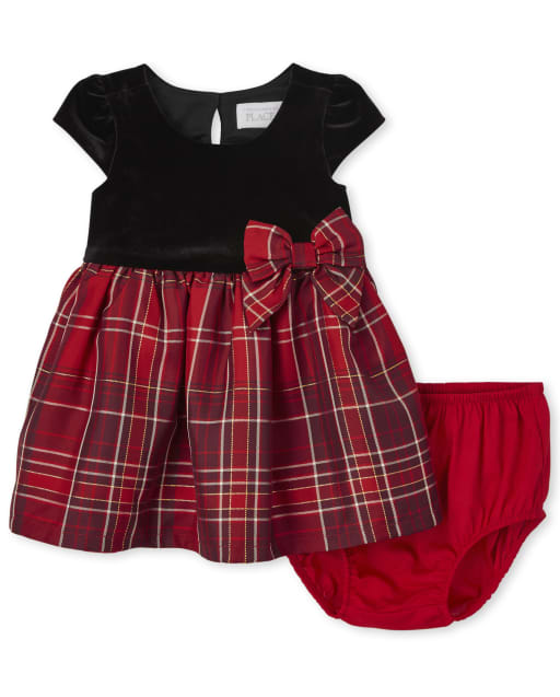 Baby Girls Christmas Mommy And Me Sleeveless Plaid Velour Knit To Woven  Matching Dress And Bloomers Set - RED | The Children's Place