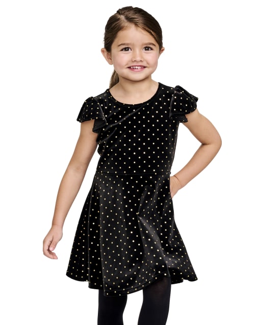 Baby And Toddler Girls Short Flutter Sleeve Glitter Dot Velour