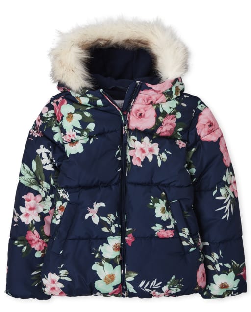 Buy The Children's Place Floral Reversible Jacket In Blue