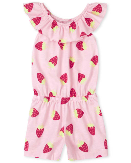 Baby And Toddler Girls Sleeveless Strawberry Print Knit Ruffle Romper GUM DROP The Children s Place
