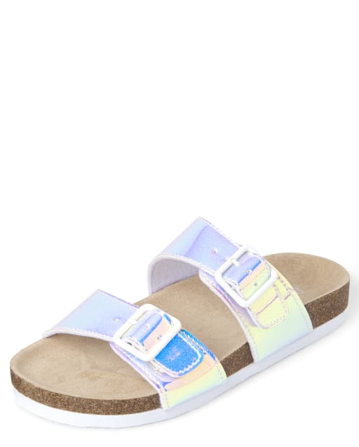 Girls Holographic Buckle Slide Sandals METALLIC The Children s Place CA